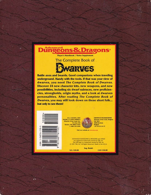 AD&D 2nd Edition - The Complete Book of Dwarves - (B Grade) (Genbrug)